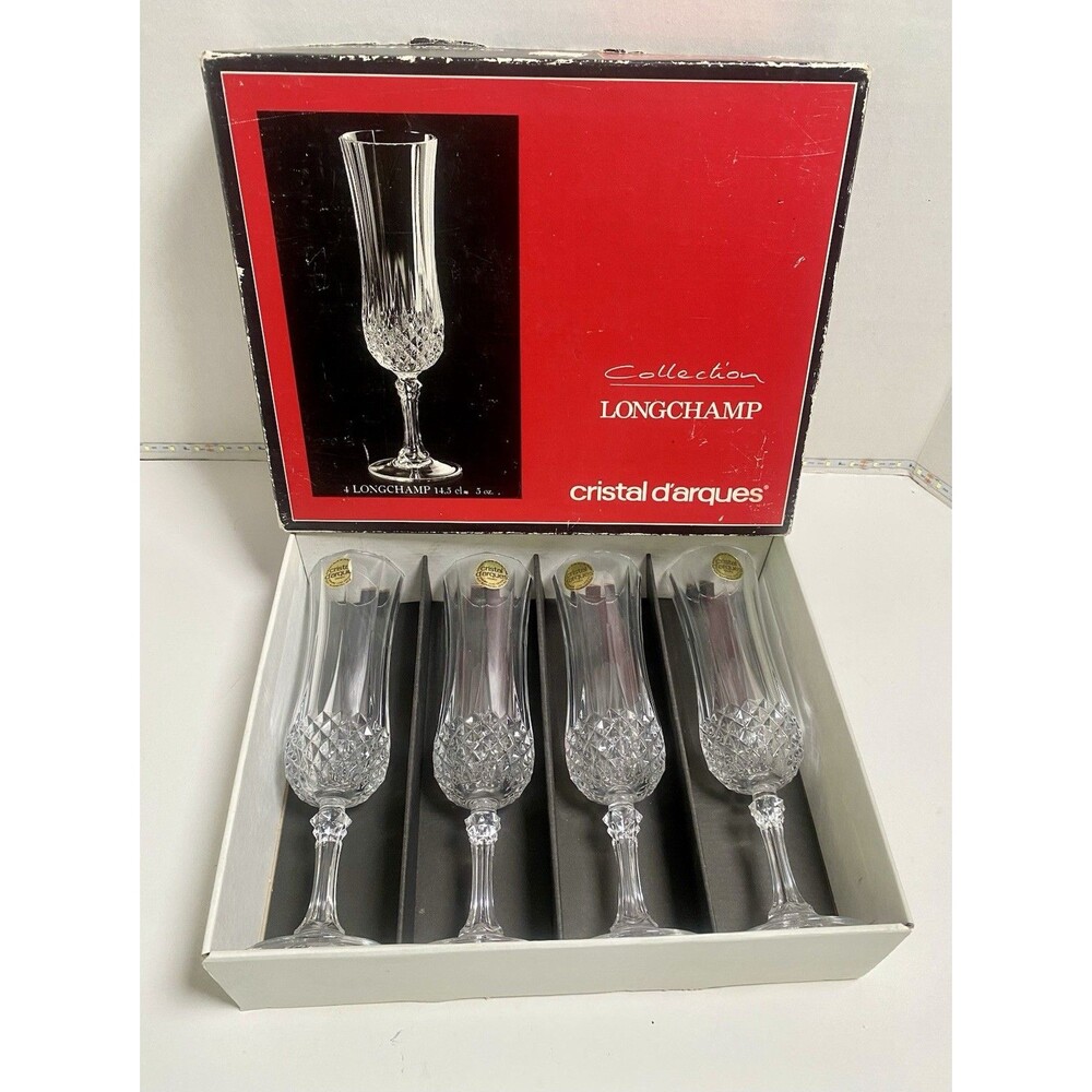 Cristal d'Arques Longchamp Champagne Flutes Set of 4 24% Lead Crystal France